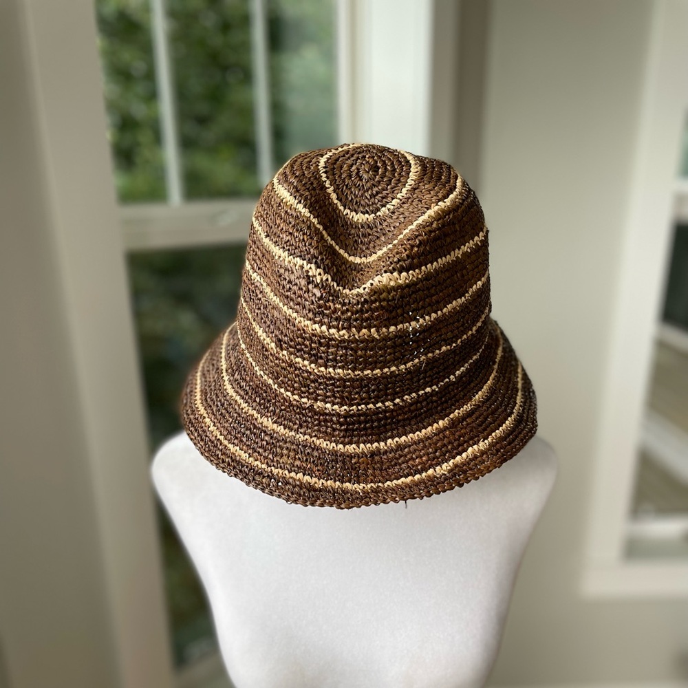 Eddie Bauer Brown Tan Striped Bucket Hat Sun Hat Fisherman Aesthetic